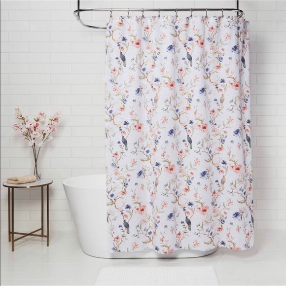 Threshold Cotton Shower Curtain Floral Bird Size 72in X 72in - Picture 1 of 5